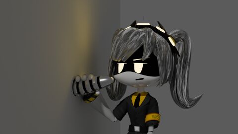 3d 3d_(artwork) 3d_model blender_(software) blender_cycles business_suit dick female glory_hole handjob j_(murder_drones) male murder_drones penis robot robot_girl silver_hair twintails yellow_eyes