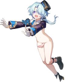 1boy blue_hair femboy male male_only naked penis small_penis small_waist solo thights