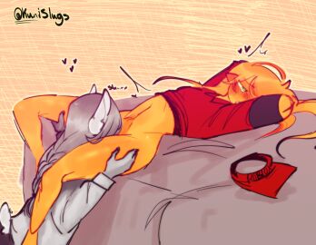 bunny_ears bunny_tail chance_(forsaken) cunnilingus cuntboy eating_out eating_pussy elf_ears elliot_(forsaken) elliot_(work_at_a_pizza_place) forsaken forsaken_(roblox) grey_skin half_naked kunislugs yellow_skin