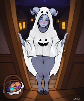 ai_generated artas9972 blush draenei halloween hooves horns indoors pubic_hair pussy world_of_warcraft