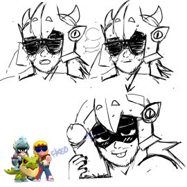 bara blowjob brawl_stars buster_(brawl_stars) dick draco_(brawl_stars) edit gay gay_blowjob gay_male gay_sex glasses helmet muscular muscular_male penis