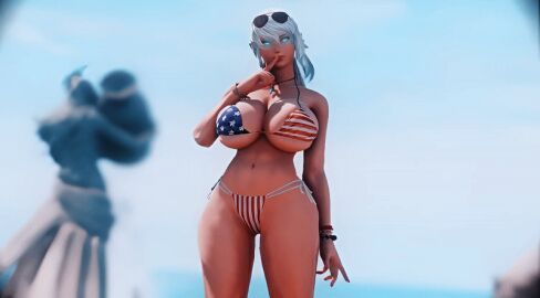 1girls 3d abs american_flag_bikini animated athletic female final_fantasy final_fantasy_xiv huge_breasts tagme