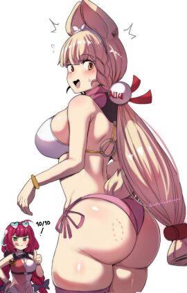 2girls alice_thymefield alice_thymefield_(sea_of_thyme) alternate_costume ass ass_focus big_ass big_breasts big_thighs bikini bite bite_mark bite_mark_on_ass blonde_hair blush breasts butt embarrassed_female female gigantic_ass gigantic_thighs hinghoi huge_ass huge_breasts huge_thighs long_hair official_alternate_costume red_hair swimsuit tagme thick_thighs thighs twintails ukinami_yuzuha ukinami_yuzuha_(tanuki_in_broad_daylight) yuri zenless_zone_zero