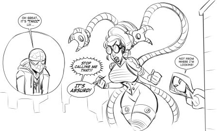 1boy 2girls ass big_ass big_breasts breasts bust busty chest comedy curvaceous curvy curvy_figure digital_media_(artwork) doctor_octopus english_text female female_focus funny ghost_spider glassfish gwen_stacy gwen_stacy_(spider-verse) hero heroine hips hourglass_figure huge_ass huge_breasts humor large_ass large_breasts legs light-skinned_female light_skin male marvel marvel_comics mask masked masked_female mature mature_female miles_morales monochrome olivia_octavius slim_waist spider-gwen spider-man:_into_the_spider-verse spider-man_(miles_morales) spider-man_(series) straight superhero superhero_costume superheroine supervillain supervillainess text thick thick_hips thick_legs thick_thighs thighs villain villainess voluptuous waist wide_hips