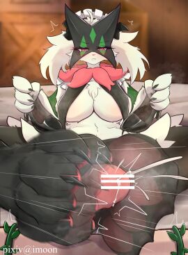 4_fingers 4_toes anthro barefoot big_breasts black_clothing black_footwear black_legwear black_socks black_stockings black_thigh_highs black_thigh_socks blush bodily_fluids boots breast_curtains breasts censor_bar censored censored_genitalia censored_penis claws clothing cum cum_on_clothing cum_on_feet cum_on_footwear cum_on_legwear cum_on_socks cum_on_soles cum_on_stockings cum_on_thigh_highs domestic_cat dominant dominant_female duo feet felid feline felis female female_on_human fingers first_person_view foot_fetish foot_focus foot_play footjob footwear furry generation_9_pokemon genital_fluids genitals heart_symbol hi_res high_heeled_boots high_heels human human_on_anthro human_pov humanoid_feet interspecies legwear maid_hat maid_headdress maid_uniform male male/female male_on_anthro male_on_bottom male_pov mammal meowscarada musk musk_clouds musky_feet nails nintendo on_bottom pantyhose pawpads paws penile penis plantigrade pokemon pokemon_(species) sex shoes smelly smelly_feet smelly_socks smile sock_fetish sockjob socks socks_removed soles steamy_feet stink_fumes stockings submissive submissive_male sweat sweaty_feet thigh_highs thigh_socks toe_claws toes two-footed_footjob uniform yimoon640