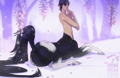 1boy 2d anus artist_name ass backsack balls ballsack big_butt black_body centaur centaur_femboy centaur_male color detailed_background equid equid_taur equine equine_anus equine_taur european_mythology femboy femboy_only full_color genitals greek_mythology hooves horse horse_taur humanoid_pointy_ears humanoid_taur light-skinned_male light_skin lying male male_centaur male_only markings mythology nude_male nude_taur on_front original perineum pointy_ears presenting presenting_hindquarters puffy_anus rear_view smooshkin solo spots spotted_body tail taur thick_thighs