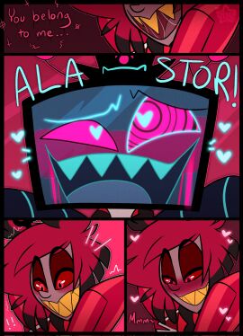 2boys ahe_gao alastor_(hazbin_hotel) blush comic disco_draws drooling gay hazbin_hotel heart-shaped_pupils male male/male vox_(hazbin_hotel) yaoi