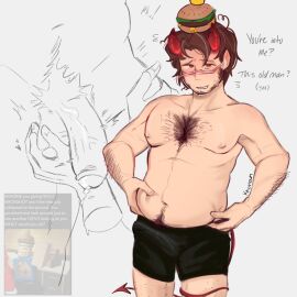 007n7 007n7_(forsaken) 1boy balls bear_(body_type) before_sex body_hair bulge chest_tuft chubby dad_bod dick erection_under_clothes forsaken_(roblox) gay knemoun male male_only meme_in_the_background older_male penis penis_outline roblox roblox_game robloxian solo tagme