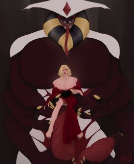 blonde_hair_male dnd_character eldritch_being hemipenes himbopie monster monster_cock multiple_penises original_characters size_difference snake snake_tongue