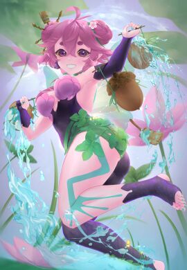 1girls acorn ahoge armpits ass back bodysuit booty bra breasts fairy fairy_wings fat_ass feet female female_only flower flower_in_hair froggyloch froggyloch_(artist) gyatt indie_virtual_youtuber legs looking_at_viewer looking_back paintbrush pink_hair pink_skin smile thick thick_hips thick_thighs thighs toes turning_around virtual_youtuber vtuber water wings yellow_sclera