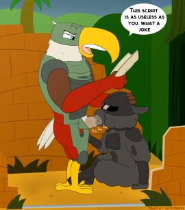 absurd_res accipitrid accipitriform angry anthro avian bird black_noir_(the_boys) black_sheep black_wool bodily_fluids bovid caprine dialogue drooling duo eagle english_text fellatio hi_res inprogress male male/male mammal oral penile penis questionable_consent saliva script sex sheep sitting soldier_boy_(the_boys) sucking text the_boys the_boys_(series) theater