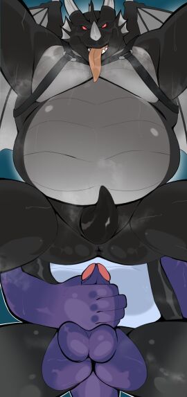 2022 absurd_res armpit_fetish balls black_body claws curved_penis dorsal_fin dorsal_frill dragon ear_fins fin frill_(anatomy) gay generation_3_pokemon genitals grey_body harness hi_res horn legendary_pokemon male male_only multicolored_body musclegut muscular musk musk_clouds mythological_creature mythological_scalie mythology negadrake nintendo obese overweight overweight_male penis pokemon pokemon_(species) red_eyes scalie shadow_lugia shadow_pokemon spazz_bear spines stroking_penis wings