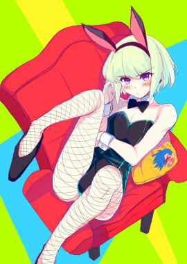 androgynous bulge bulge_through_clothing bunny_ears bunnysuit crossdressing femboy fishnets galo_thymos lio_fotia male playboy_bunny promare twink