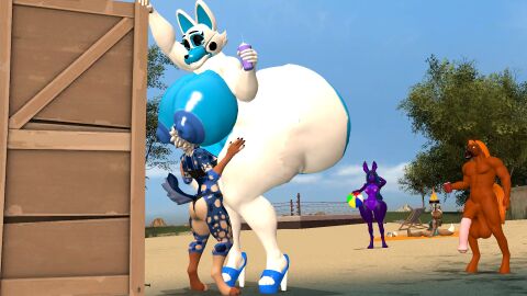 3d 3d_(artwork) big_breasts breasts bunny female five_nights_at_freddy's fox high_heels hips horse horsecock huge_ass huge_breasts huge_hips hyena hyper hyper_ass larger_female male male/female on_beach size_difference smaller_male source_filmmaker tyranfox tyranfox_(artist)