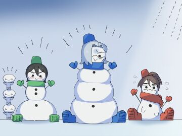 3girls blue_(tabasuko) body_modification female genderswap genderswap_(mtf) green_(tabasuko) red_(tabasuko) rule_63 snowman tabasuko_(artist) tagme transformation