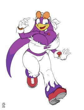 avian badgerben big_breasts bird blue_eyes bottomwear breast_expansion breast_growth breast_growth_(enlargement) breasts cleavage clothed clothing expansion eyelashes eyewear female footwear glasses gloves handwear heart_symbol hi_res huge_breasts jewelry kerchief midriff_grab necklace nipples open_mouth pants purple_body sega shoes solo sonic_(series) sonic_riders sonic_the_hedgehog_(series) third-party_edit topwear torn_clothing tube_top walking wave_the_swallow worried