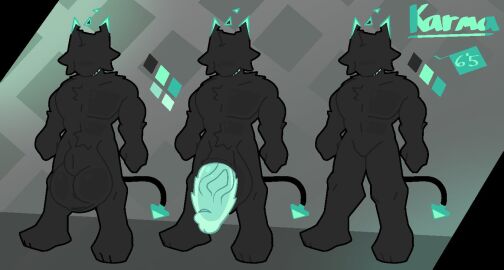 2023 3_toes animal_genitalia anthro balls big_balls big_penis black_body black_fur casual_nudity character_name cheek_tuft chest_tuft demon detached_sheath digital_media_(artwork) dumodemo eyeless facial_tuft featureless_crotch feet fully_sheathed fur genitals green_penis grin half-erect huge_balls huge_cock hyper hyper_genitalia hyper_penis imp karma_(probablydemo) logo male mammal model_sheet muscular muscular_anthro muscular_male nude penis pubes sheath smile solo spade_tail standing tail teeth toes tuft unknown_species vein veiny_penis