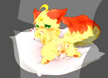 2017 after_vaginal ass blush bodily_fluids canid canine cum cum_in_pussy cum_inside cum_string deaic faceless_character faceless_male female fox fur genital_fluids genitals green_eyes grey_background heart_symbol hi_res kemono male male/female mammal on_pillow open_mouth pillow pussy red_body red_ears red_fur red_tail semi-anthro silhouetted_body simple_background solo tail two-tone_tail yellow_body yellow_fur