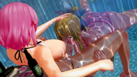 1futa 1girls 3d alfheim_online balls beer_bottle big_breasts bikini blonde_hair blowjob blowjob_face breasts condom_wrapper cum cum_in_mouth dickgirl elf_ears female forced_oral futa_on_female futanari hand_on_head intersex kirigaya_suguha koikatsu leafa lisbeth lovac22 nipples oral oral_sex penis pink_hair pool self_upload shinozaki_rika submerged swimming_pool sword_art_online testicles underwater underwater_blowjob