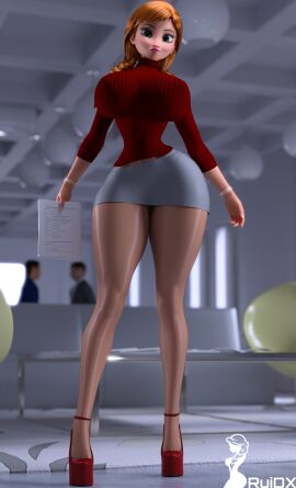 1girls 3d 3d_(artwork) anna_(frozen) ass bimbo breasts clothing document documents female female_focus frozen_(film) frozen_2 ginger ginger_hair green_eyes high_heels hourglass_figure huge_ass huge_breasts imminent_anal imminent_oral imminent_penetration imminent_sex large_ass large_breasts long_hair miniskirt nipple_bulge office office_lady platform_heels public red_lipstick ruidx secretary skirt sweater