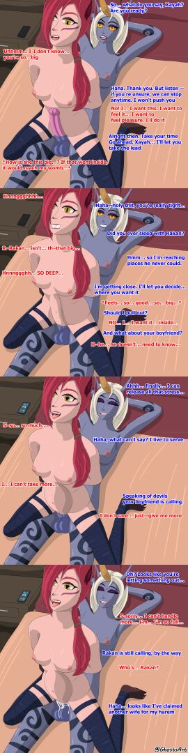 1female 1futa 2d 2d_(artwork) ahegao_face animal_genitalia animal_genitalia_on_humanoid balls big_balls big_penis bird_feet cheating cheating_female cheating_girlfriend closed_eyes cowgirl_position cum cum_in_pussy cum_inside dickgirl dickgirl/female dripping_cum female futa/female futa_on_female futanari ghostsart heart-shaped_pupils horsecock horsecock_futa horsecock_on_humanoid huge_cock intersex league_of_legends long_penis netorare nose_piercing ntr penis_in_pussy red_hair soraka teeth_clenched vaginal_penetration vaginal_sex xayah