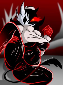 1girls 2d 2d_(artwork) 2d_artwork atlaspromi black_skin breasts chubby chubby_female claws clothing female folly_(regretevator) large_breasts mostly_nude nipples pussy pxym regretevator roblox roblox_game solo solo_female solo_focus tagme tail thighs twitter_username underboob_shirt