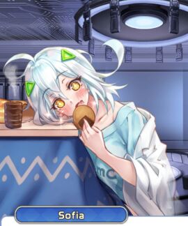 blush cookie cute_expression orange_eyes project_qt sofia_(project_qt) twinkly_eyes white_hair