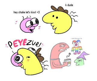 2_panel_comic 5boys adult_swim alan_(smiling_friends) big_eyes big_nose blush blush_lines bromance charlie_(smiling_friends) charpim coffee comic critter disembodied_head disgust disgusted disgusted_look doodle eyes gay glep_(smiling_friends) heart kissing love love_wins male male/male male_only mug nose_between_eyes oscar_(smiling_friends) peyezuri pim_(smiling_friends) pun romantic self_upload shitpost smiling_friends sukala-ap yaoi