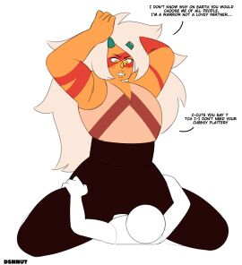 1girls 1other 2024 adjusting_hair alien alien/human alien_girl alien_humanoid ambiguous_gender anon armpits arms_up artist_name biceps big_lips blush bodysuit breasts cartoon_network cleavage clothed clothed_female clothing curvaceous curvy dsmnup duo english_text eye_contact female female/ambiguous female_on_top front_view gem_(species) hair hi_res hip_grab horns human human_on_humanoid humanoid jasper_(steven_universe) larger_female larger_humanoid leg_grab legs_apart long_hair looking_at_partner looking_down_at_partner markings muscular muscular_arms muscular_female muscular_legs muscular_thighs orange_body orange_skin plump_lips simple_background sitting sitting_on_person size_difference skin_tight smaller_human steven_universe talking talking_to_partner tank_top teeth text thick_lips thick_thighs thighs voluptuous white_background white_hair wide_hips yellow_eyes