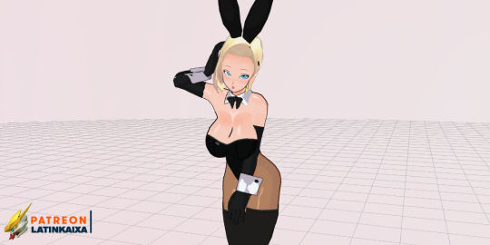 1girls 3d android_18 artist_logo artist_name black_leotard blonde_hair bunny_ears bunnysuit dragon_ball dragon_ball_z female latinkaixa leotard