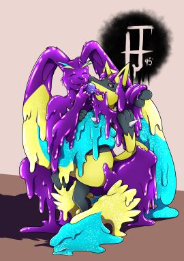 absurd_res anthro assimilation canid canine cybernetics cyborg dragon ear_penetration generation_4_pokemon goo_creature goo_transformation gooborg goopy hi_res jasoned95 lagomorph leporid lopunny lucario machine melting mythological_creature mythological_scalie mythology nintendo penetration permanent permanent_transformation pokeball pokemon pokemon_(species) rabbit scalie shiny_pokemon slime transformation