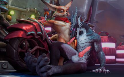 16:10 3d anthro balls blizzard_entertainment canid canine claws digital_media_(artwork) dracthyr dragon duo erection european_mythology fox fur genitals hi_res horn licking male male/male mammal multicolored_body mythological_creature mythological_scalie mythology nude oral paws penile penis penis_lick ridelag_(toxik_enzis) scalie sex tail tongue toxik_enzis vulpera warcraft western_dragon white_body white_fur widescreen world_of_warcraft