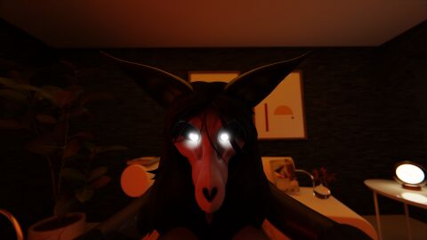 3d_(artwork) abraakx absurd_res bedroom black_body black_hair bone digital_media_(artwork) duo female glowing glowing_eyes hair hi_res human looking_at_viewer mal0 male male/female mammal messy_hair scp-1471-a scp-1471-a_(cumminham) scp_foundation skull skull_head skulldog_(species)