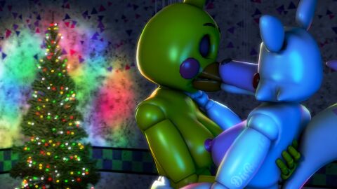 2girls 3d 4k animatronic beak bird bird_girl changle_(fnaf) chicaxmangle christmas christmas_lights christmas_tree closed_eyes disboi215 female female/female five_nights_at_freddy's five_nights_at_freddy's_2 fnaf fox fox_ears fox_girl fox_tail hand_on_back hand_on_shoulder hand_on_waist highres hug kissing lesbian_hug lesbian_kiss mangle_(fnaf) nipples_touching pink_body pink_cheeks pink_nipples red_cheeks robot rosy_cheeks sfm source_filmmaker toy_chica_(fnaf) watermark white_body wholesome wholesome_hug wholesome_nudity yellow_body