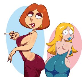 2girls american_dad ass big_ass blonde_hair bottom_heavy breasts bubble_ass bubble_butt crossover dress family_guy fat_ass female female_only francine_smith large_ass lois_griffin looking_at_viewer looking_back milf monamania mother orange_hair thick_ass thick_thighs wide_hips