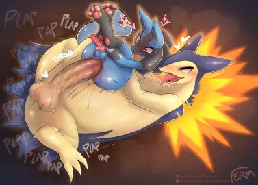 2024_pokemon_teraleak 2boys anal anal_sex animal_genitalia animal_penis anthro biped black_body blue_body blue_fur canine_genitalia canine_penis duo erection fermusieboir4 fur gay gay_sex generation_2_pokemon generation_4_pokemon genitals heart-shaped_pupils hi_res knot lucario male male/male male_lucario male_only male_penetrated male_penetrating male_penetrating_male multicolored_body nintendo pawpads penetration penile penile_penetration penis pokemon pokemon_(species) red_eyes sex sheath tongue tongue_out typhlosion