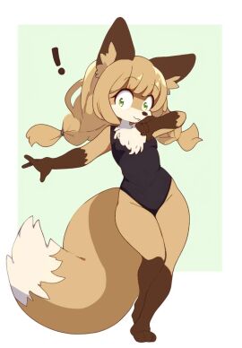 1girls anthro averi_(fiddleafox) breasts brown_body brown_fur canid canine cute_fang dipstick_tail female female_anthro fox fur gloves_(marking) green_eyes hair leg_markings leotard mammal markings multicolored_fur petite simple_background small_breasts socks_(marking) solo swimsuit swimwear tail tail_markings white_body white_fur