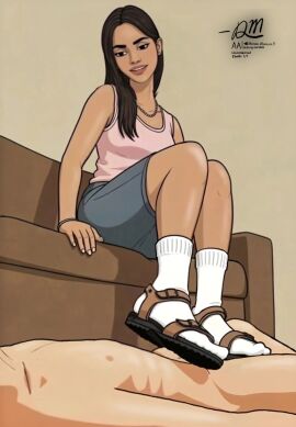 1boy 1girl ai_generated animated animation black_hair brown_sandals clothed_female cock_and_balls_torture cum cumshot dripping_cum ejaculation female femdom footjob footjob_with_legwear footjob_with_one_foot hiking_sandals indian indian_female nude_male penis sandaljob sandals shoejob shoes sitting_footjob sitting_shoejob sockjob socks socks_and_sandals socks_and_shoes tagme thick_socks video white_socks