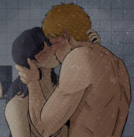 1boy 1girls artist_request canon_couple female hyuuga_hinata kissing male naruto passionate uzumaki_naruto
