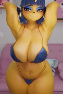 3d 3d_animation animal_crossing animated ankha ankha_(animal_crossing) anthro anthro_female anthro_only big_breasts bikini blue_hair blue_hair_female breasts egyptian egyptian_female furry furry_female furry_only hourglass_figure hourglass_figured_female large_breasts nintendo shwazy_(artist) tagme video video_game_character