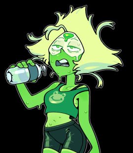 2d cartoon_network clothing discount-supervillain female female_only gem_(species) green_body green_eyes green_skin peridot_(steven_universe) solo solo_female standing steven_universe sweat sweating sweaty sweaty_body sweaty_face tight_clothing tired