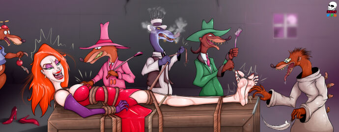 5boys ball_gag bondage breasts clothed clothing disney feet female foot_fetish green_eyes human humiliation humor humor_porn ivarou jessica_rabbit legs male pinup public red_hair rope rope_bondage shoes shoes_removed small_dom_big_sub soles tickle_fetish tickle_torture tickling tickling_feet toenail_polish toes toon_patrol who_framed_roger_rabbit