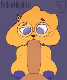 animated anthro areola big_breasts blue_eyes blue_nipples breasts canid canine canis dark_body dark_fur domestic_dog duo eyewear fellatio female fur genitals glasses loop male male/female mammal nipple_piercing nipples nude oral penile penis piercing sex simple_background simple_coloring tan_body tan_fur whiskey_(yellowhighlite) yellow_body yellow_fur yellowhighlite