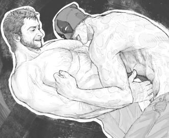 2boys boner deadpool erection gay james_howlett large_pectorals logan_(x-men) male male/male male_only marvel marvel_cinematic_universe marvel_comics mask_lift monochrome muscular muscular_male nipple_tweak nipples penis penis_grab scar short_hair sucking_male_nipple thoughzo00000 wade_wilson wolverine_(x-men) x-men yaoi