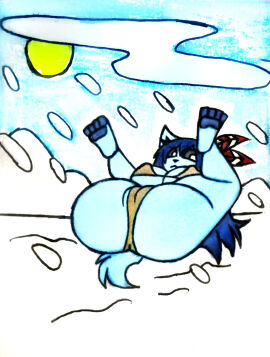 alien anthro ass big_ass big_butt bra breasts camel_toe cameltoe canid canine clone_wars_(2003) clothing feathers feet female genitals hi_res looking_at_viewer lying mammal mountain nelvaan nelvaanian on_back on_ground outside panties pawpads paws presenting presenting_panties presenting_pussy pussy simple_background snow snowing snowing_outside spread_legs star_wars theloanwanderer216 tlw216 traditional_media_(artwork) underwear