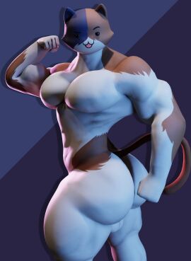 3d_(artwork) absurd_res anthro ass backsack balls big_butt black_body black_fur brown_body brown_fur digital_media_(artwork) domestic_cat drop_shadow epic_games eyebrows felid feline felis flexing flexing_bicep flexing_muscles fortnite fur genitals half-closed_eyes hi_res kovasfox looking_at_viewer male mammal meowscles multicolored_body multicolored_fur muscular muscular_anthro muscular_male narrowed_eyes nude nude_anthro nude_male open_mouth open_smile pose raised_eyebrow simple_background smile solo tail thick_thighs white_body white_fur wide_hipped_anthro wide_hipped_male wide_hips
