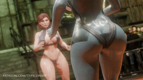3d 3d_(artwork) 3d_model 3d_render alien alien_girl alien_humanoid asari ass ass_focus bimbo bimbo_body bimbofication bioware blender blender_(software) blender_cycles blue_skin breasts female femshep fight fighting_ring half-dressed half_naked hips humiliation mass_effect pit public public_nudity red_hair samara self_upload sweat swimsuit swimwear thighs typiconart watch watching white_body white_skin