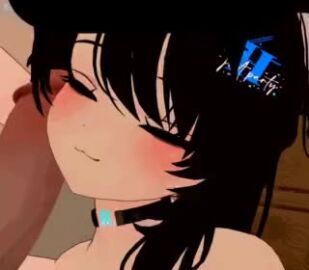 1boy 1girls 3d :3 animal_ears artist_request black_hair cat_ears closed_eyes collar female fully_nude_female nude_female penis_worship tagme video