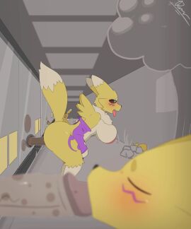 2d_animation animated anthro ass bandai_namco belly big_breasts big_butt blush blush_lines bodily_fluids breasts canid canine closed_eyes cum cum_in_ass cum_inside dark-skinned_male dark_penis dark_skin deep_throat dengon digimon digimon_(species) digiphilia excessive_cum excessive_genital_fluids female frame_by_frame genital_fluids genitals glory_hole group hi_res human interspecies interspecies_creampie interspecies_sex leaking_cum male male/female male/male mammal oral oral_penetration partial_male penetration penis pussy renamon saliva saliva_on_penis sex side_view simple_background stomach_bulge thick_thighs tongue tongue_out vaginal_fluids vaginal_fluids_on_ground vaginal_fluids_on_penis vaginal_fluids_on_vulva vaginal_penetration vivarium yellow_body zoo_(facility)
