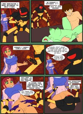 alien_girl ben_10 ben_tennyson breasts camp_w.o.o.d.y. camp_woody comic cowgirl_position dc dc_comics english_text erect_penis female frozen green_eyes green_skin lord_dominator male missionary_position penis red-haired_female red_hair ripping_clothing ripping_shirt robot robot_penis slim2k6 speech_bubble starfire teen_titans wander_over_yonder